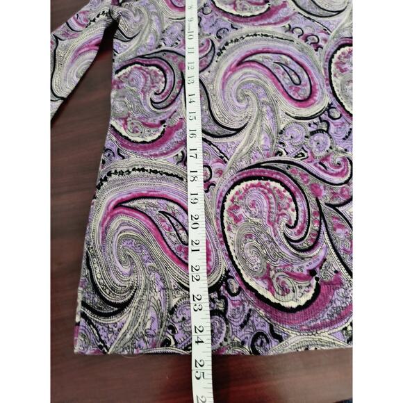 Talbots Merino Wool Sweater Women's Sz SP Purple Paisley long sleeve popover Top - Picture 6 of 9